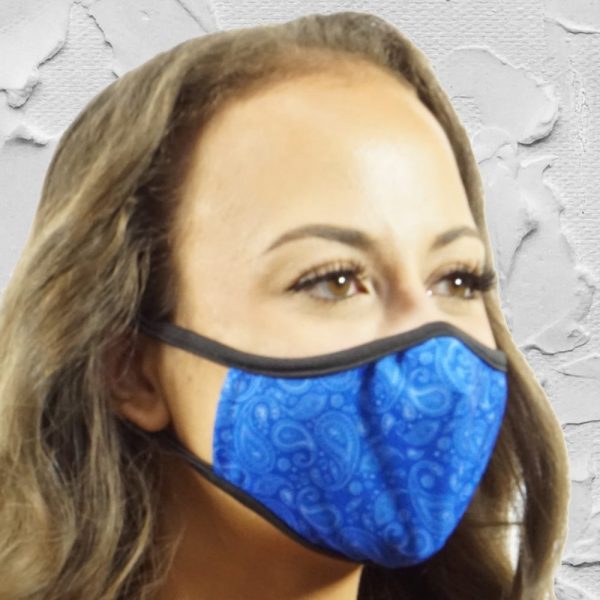 Made in Nevada Small Paisley Blue & White Face Mask