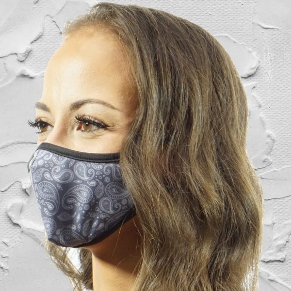 Made in Nevada Small Paisley Gray & White Face Mask