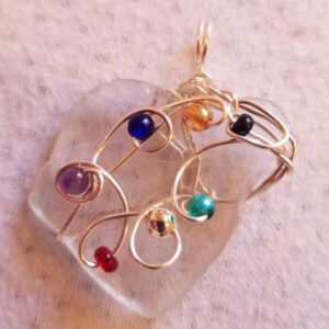 Made in Nevada Beach glass pendant, opaque, 7 swirls with colored beads