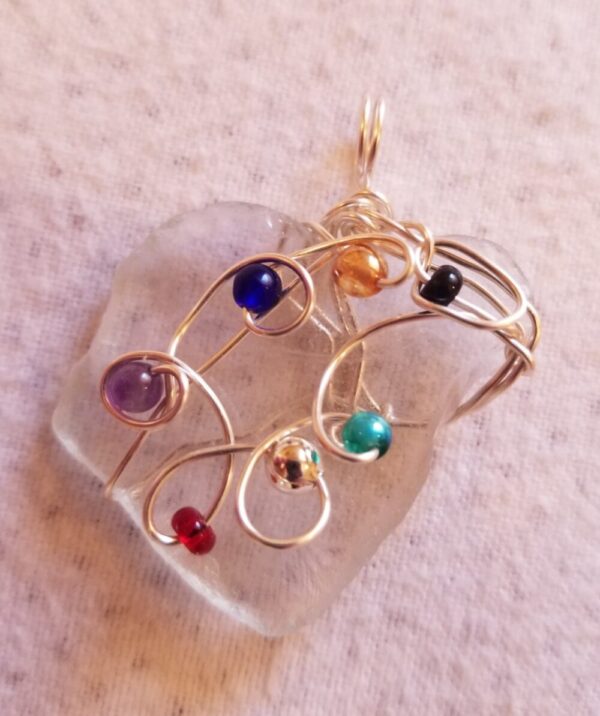 Made in Nevada Beach glass pendant, opaque, 7 swirls with colored beads
