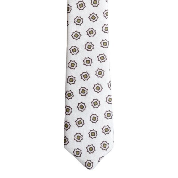 Made in Nevada Cream necktie with large brown gears