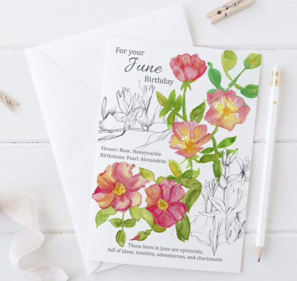 Product image of  Birthday Greeting Card Botanical Birth Month Watercolor Flowers