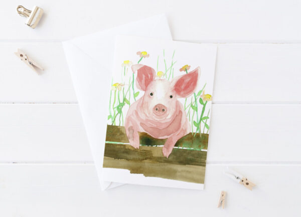Product image of  Farm Animals Blank Greeting Card Set Pig Sheep Cow Chicken