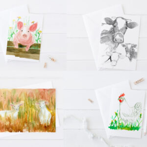Made in Nevada Farm Animals Blank Greeting Card Set Pig Sheep Cow Chicken