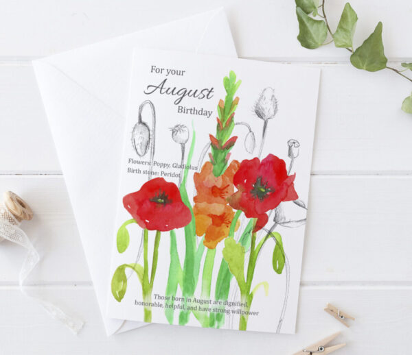 Made in Nevada Birthday Greeting Card Botanical Birth Month Watercolor Flowers