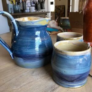 Made in Nevada Stoneware pitcher and two cups