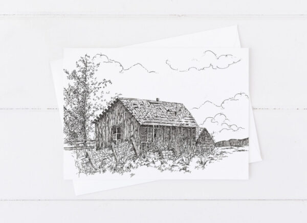 Product image of  Ghost Town Rock Houses Greeting Card Set Barn Wagon