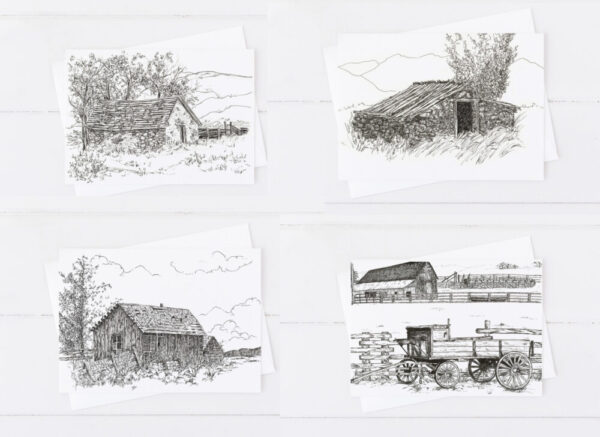 Product image of  Ghost Town Rock Houses Greeting Card Set Barn Wagon