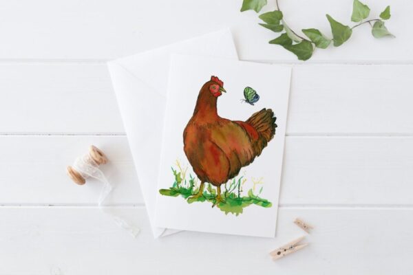 Made in Nevada Chickens Blank Greeting Card Set Rhode Island Red Leg Horn Hen