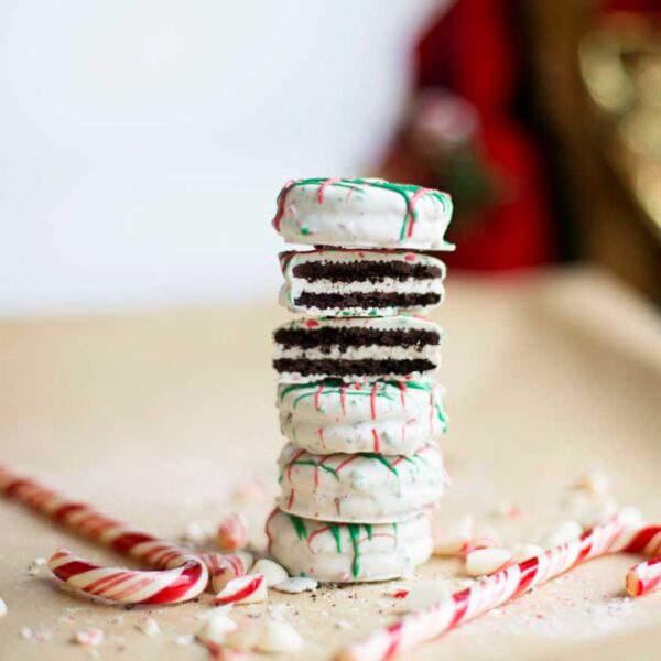 Double Stuf Oreos Dipped in Peppermint