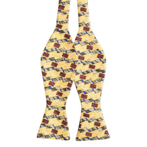Made in Nevada Yellow bowtie with grey and burgundy squares