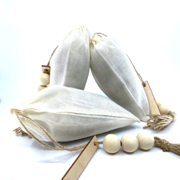 Made in Nevada 100% Naturally Dried Chamomile Flowers, Jute & Wooden Beaded Drawstring Sack, 1/2 oz