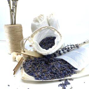 Made in Nevada 100% Naturally Dried Lavender Flowers, Jute & Wooden Beaded Drawstring Sack, 1/2 oz
