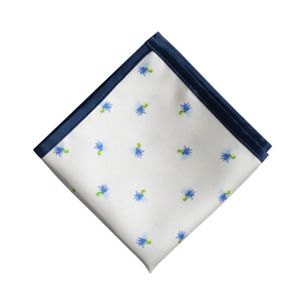 Made in Nevada White pocket square with flowers and blue border