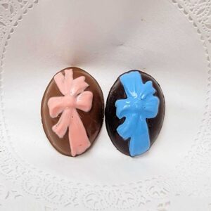 Product image of  Carmellow and Rocky Road Larger Easter Eggs with Chocolate Painted Bow