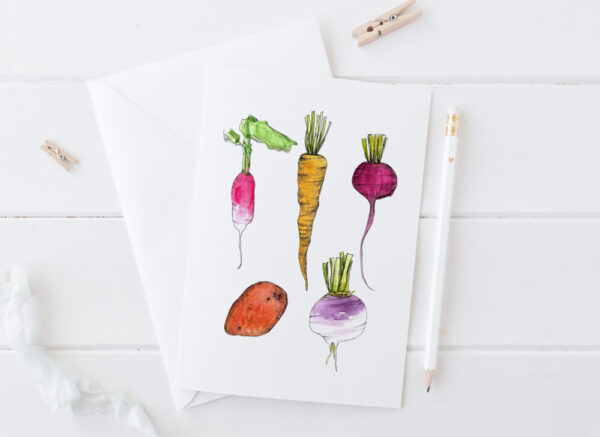 Product image of  Vegetable Garden Blank Greeting Card Set Carrots Artichoke Lettuce