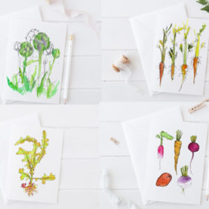 Product image of  Vegetable Garden Blank Greeting Card Set Carrots Artichoke Lettuce