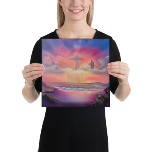 Made in Nevada Canvas Print – Jesus with Cloud Cross Sunset Seascape by Paint With Josh