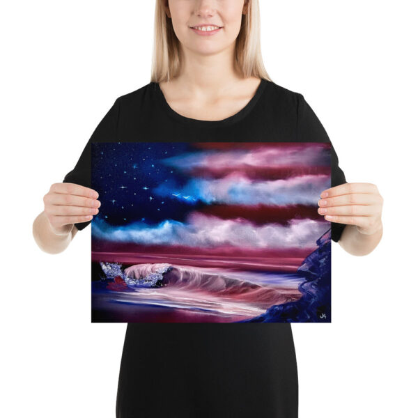 Product image of  Poster Print Memorial Beach – American Flag USA Seascape Poster by PaintWithJosh