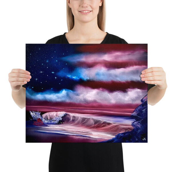 Product image of  Poster Print Memorial Beach – American Flag USA Seascape Poster by PaintWithJosh