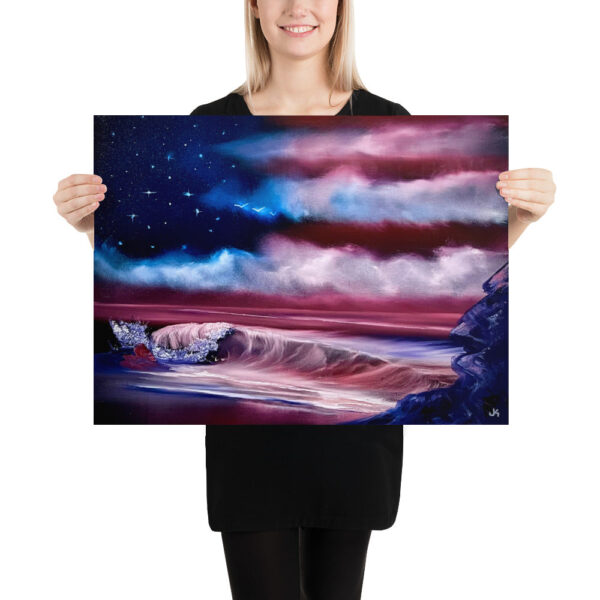 Product image of  Poster Print Memorial Beach – American Flag USA Seascape Poster by PaintWithJosh