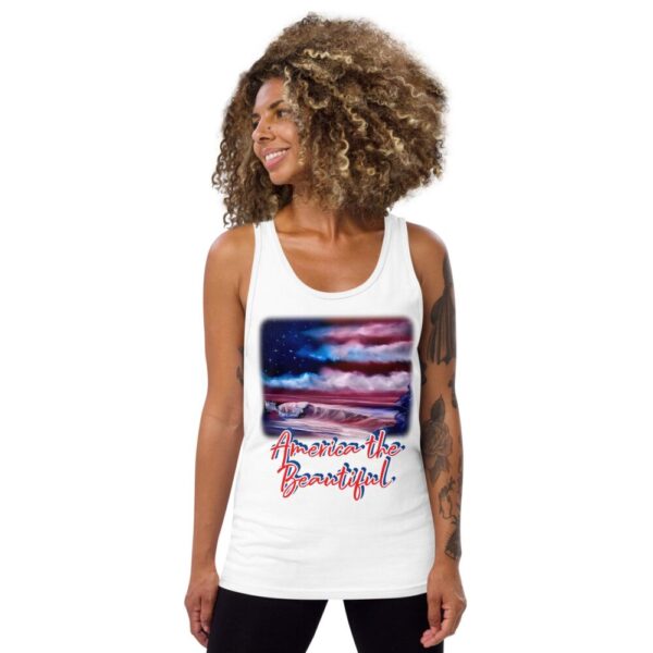 Product image of  Clothing – American Flag Seascape Customizable Unisex Tank Top by Paint With Josh