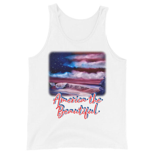 Product image of  Clothing – American Flag Seascape Customizable Unisex Tank Top by Paint With Josh