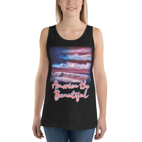 Product image of  Clothing – American Flag Seascape Customizable Unisex Tank Top by Paint With Josh