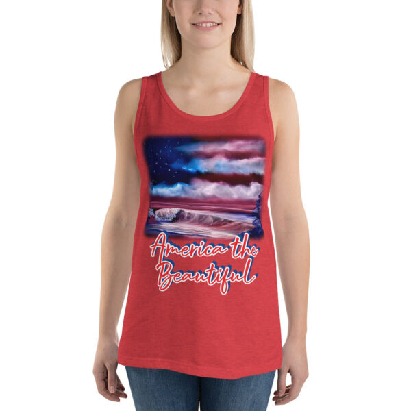 Made in Nevada Clothing – American Flag Seascape Customizable Unisex Tank Top by Paint With Josh