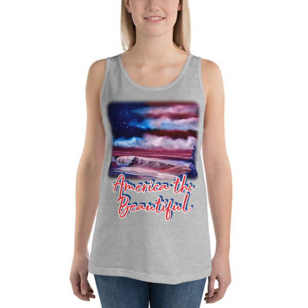 Made in Nevada Clothing – American Flag Seascape Customizable Unisex Tank Top by Paint With Josh