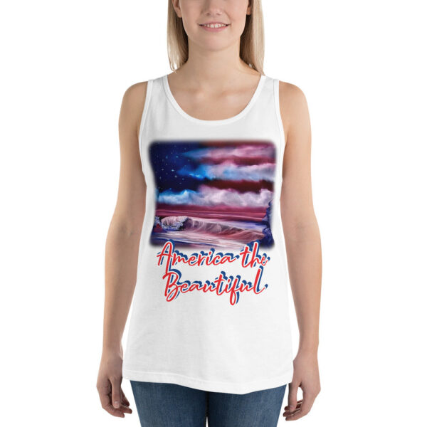 Product image of  Clothing – American Flag Seascape Customizable Unisex Tank Top by Paint With Josh
