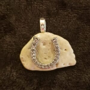 Made in Nevada Lake Tahoe beach rock with bling horseshoe – pendant