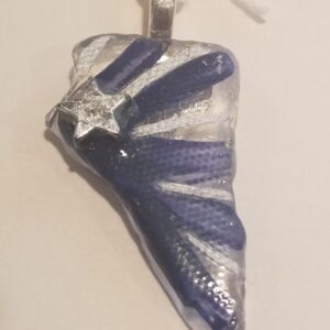 Made in Nevada Responsibly collected beach glass pendant – Nevada shape with star and silver & blue stripes