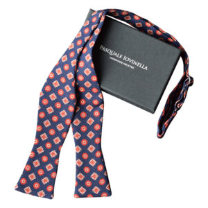 Product image of  Blue wool bowtie with orange circles