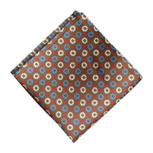 Made in Nevada Brown pocket square with blue and white circles