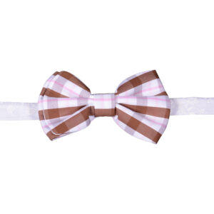 Made in Nevada White bowtie with brown and pink plaid