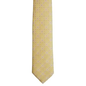 Made in Nevada Yellow necktie with flowers and pink polka dots (narrow)