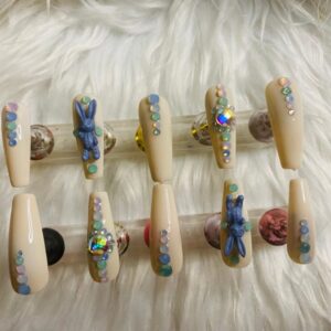 Made in Nevada Bunny Of Pearl Long Press On Nails Size Medium