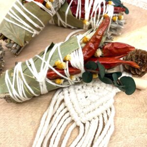 Made in Nevada White Sage & Copal Smudge Stick with Red Chili Peppers, Bay Leaves,  4 “