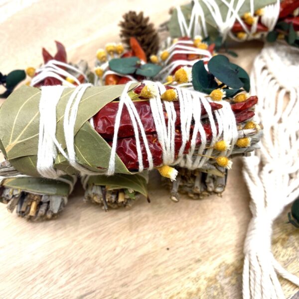 Product image of  White Sage & Copal Smudge Stick with Red Chili Peppers, Bay Leaves,  4 “