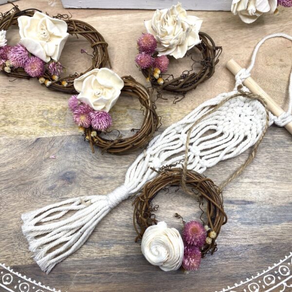 Product image of  Mini Grapevine Wreath Ornaments with Dried Flowers, 3”