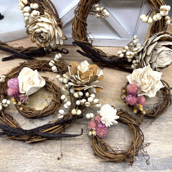 Product image of  Vanilla Bean, Grapevine Wreath Ornaments with Dried Flowers, 6”