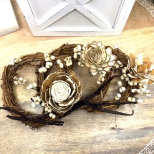 Product image of  Vanilla Bean, Grapevine Wreath Ornaments with Dried Flowers, 6”