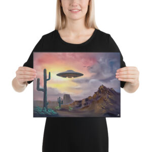 Product image of  Canvas Print – Desert Sunrise UFO Southwestern Landscape by PaintWithJosh