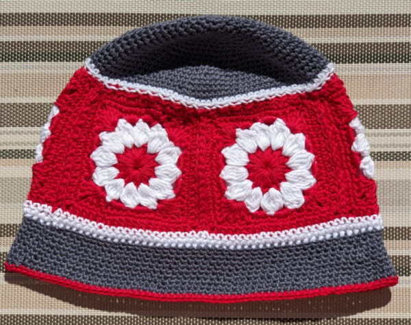 Made in Nevada Rojo – Crocheted Hat With Granny Squares