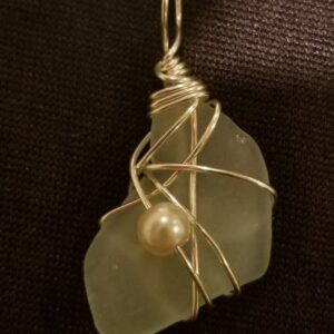 Made in Nevada Beach Glass Pendant with Pearl Bead