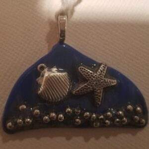 Made in Nevada Sea Blue Glass Pendant with Starfish & Seashell Charms