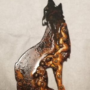 Made in Nevada Coyote – metal art with gold-colored beads