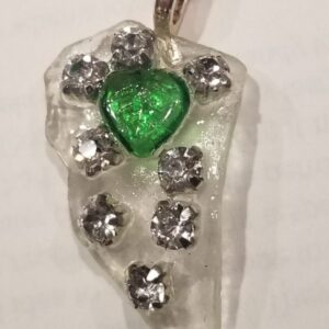 Made in Nevada Seaglass Pendant with Bling, Green Heart