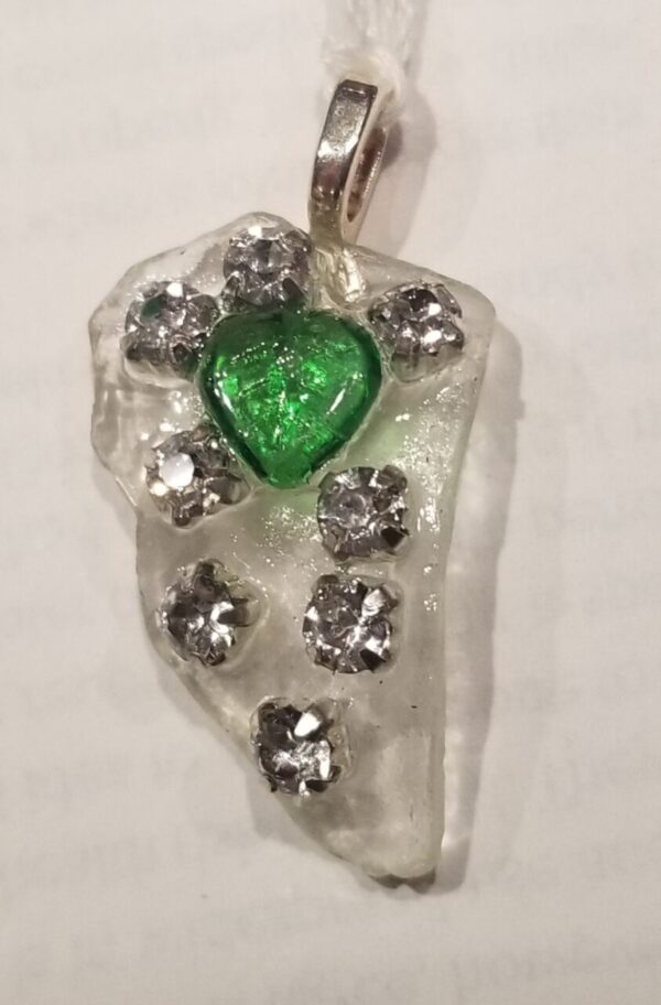 Product image of  Seaglass Pendant with Bling, Green Heart